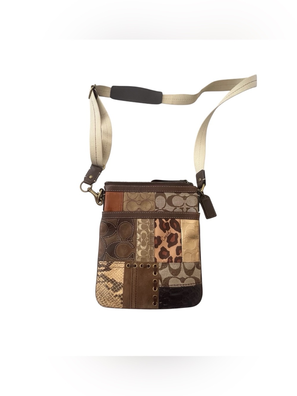 Coach Patchwork Crossbody Bag in Brown, Tan & Cream